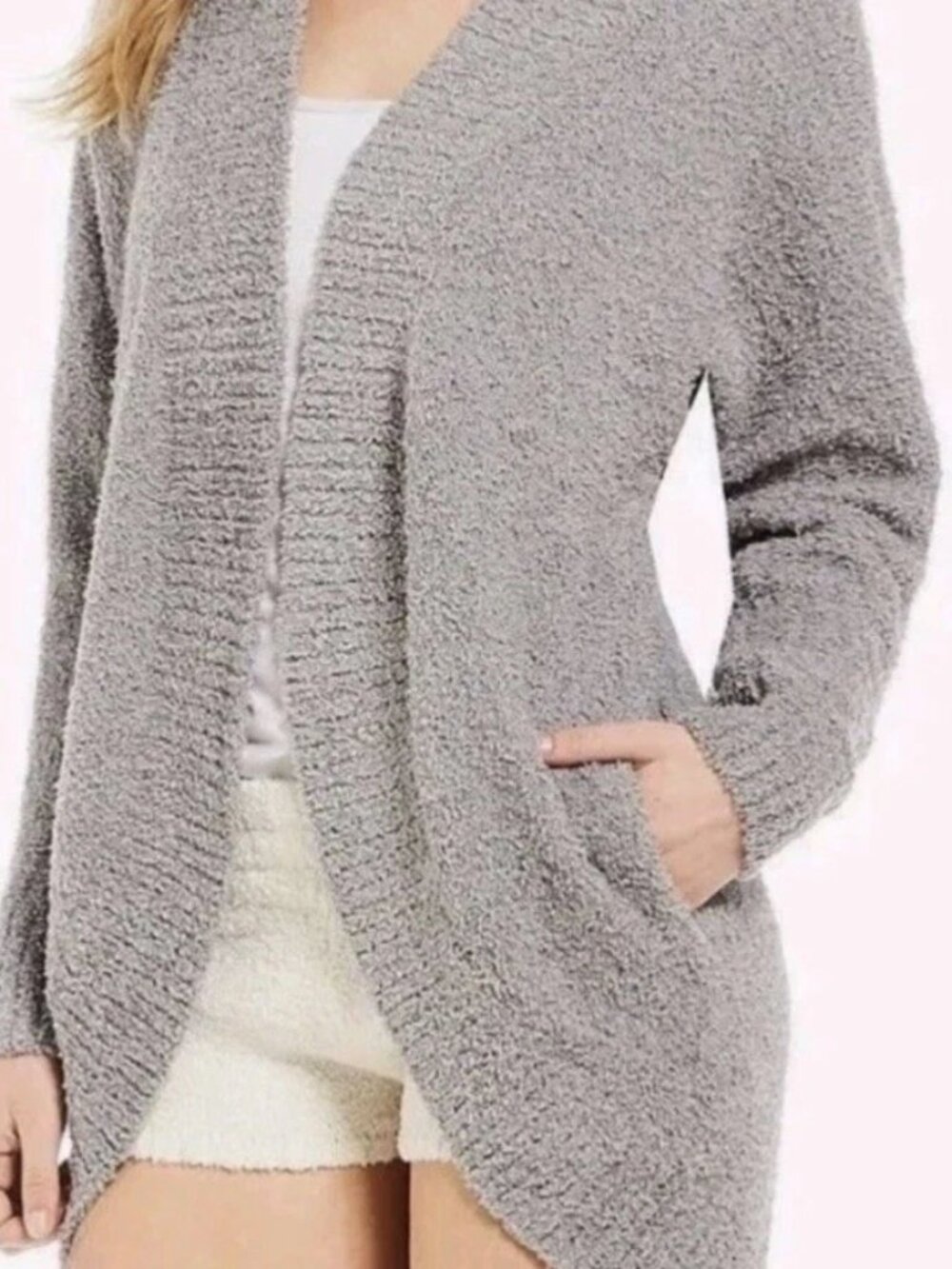 UGG Brand Womens Gray Fremont Cardigan Sweater Gray Grey Fluffy Knit Size S